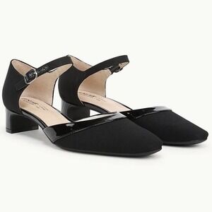 LifeStride Leighton Sz 6W Wide Black Microfiber Block Heel Pump Ankle Strap